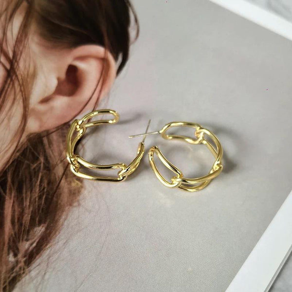Gold link hoop earrings