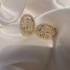 Oval pearl rose earrings