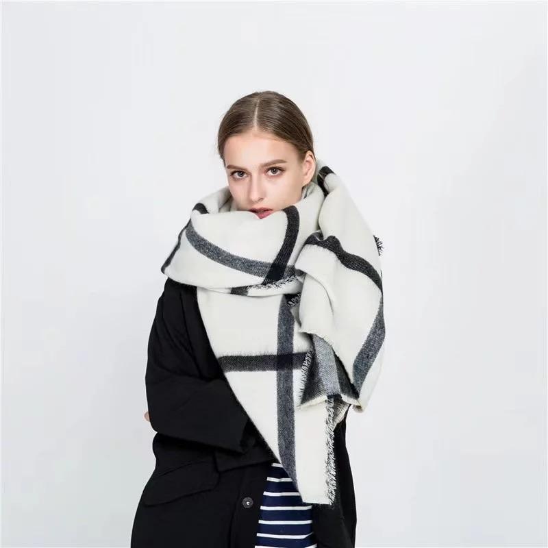 White and black plaid scarf