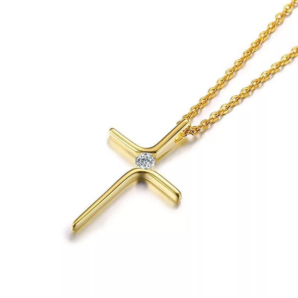 Gold cross necklace with diamond